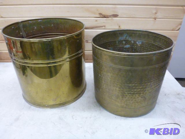 lot 162 image: Two Brass Planters 15" high and 13 12&q...