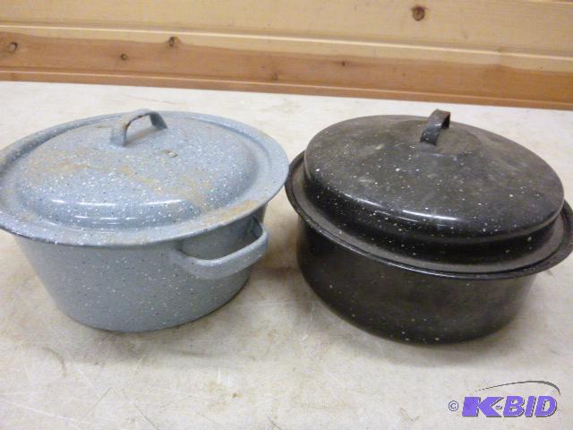 lot 43 image: Two Enamel Pots with Lids...