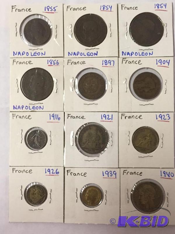 12 Vintage France Coins