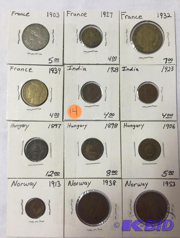 12 Vintage world coins