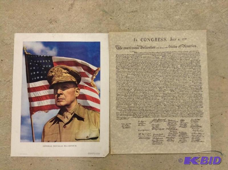 lot 107 image: Lot of two vintage prints-General MacArthur and Declaration of Independence