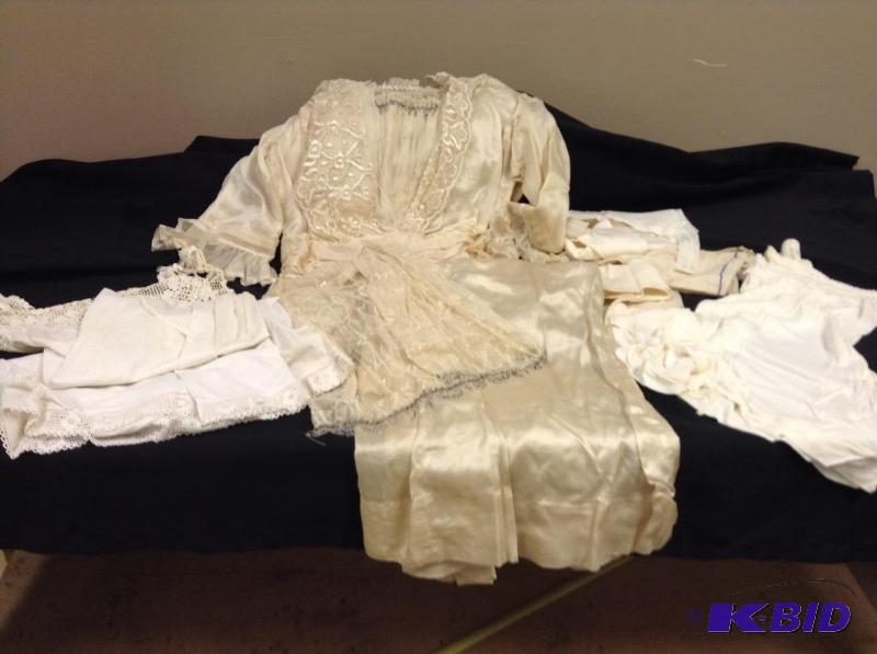 lot 108 image: Lot of Antique lace and beading wedding dress with under garments