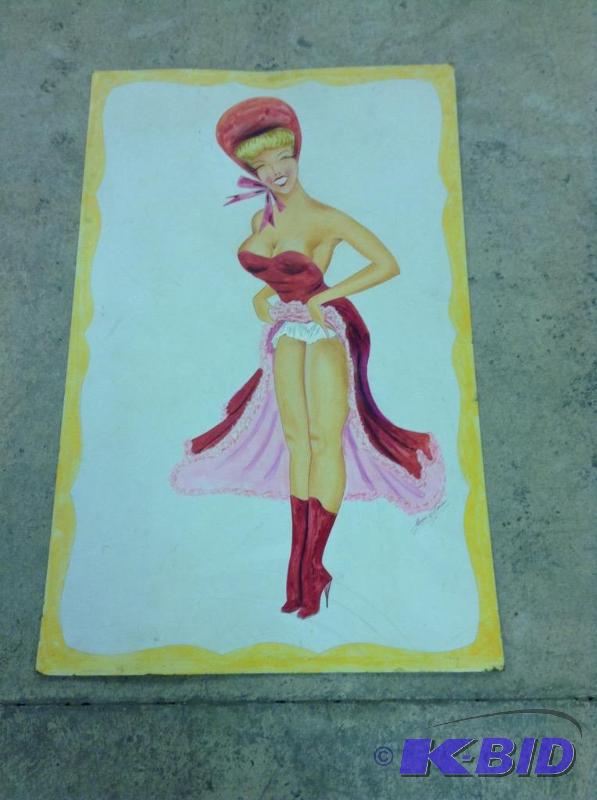 lot 129 image: W. Carlson Pin Up Girl Colored Drawing