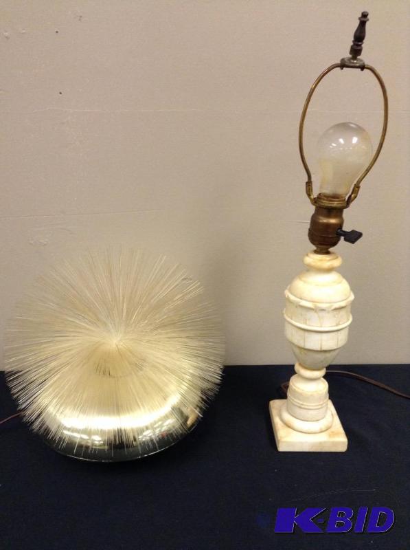 lot 133 image: Lot of two vintage table lamps- optic lamp and marble lamp wo shade