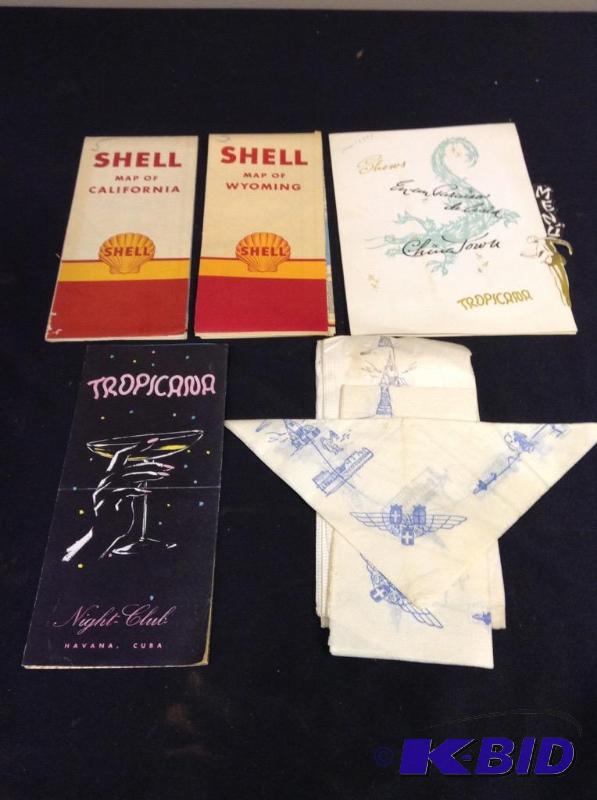 lot 45 image: Lot of vintage Shell maps, Tropicana Havana brochure and menu