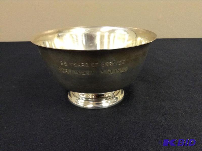 lot 56 image: 25 Years Sevice Nothwest Airlines Sterling Bowl