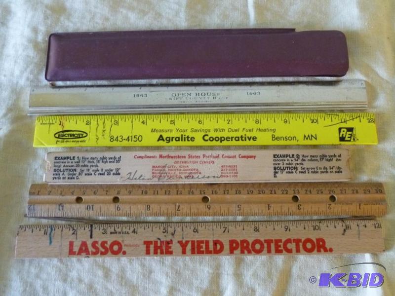 lot 32 image: Lot of five collectible advertisement rulers....