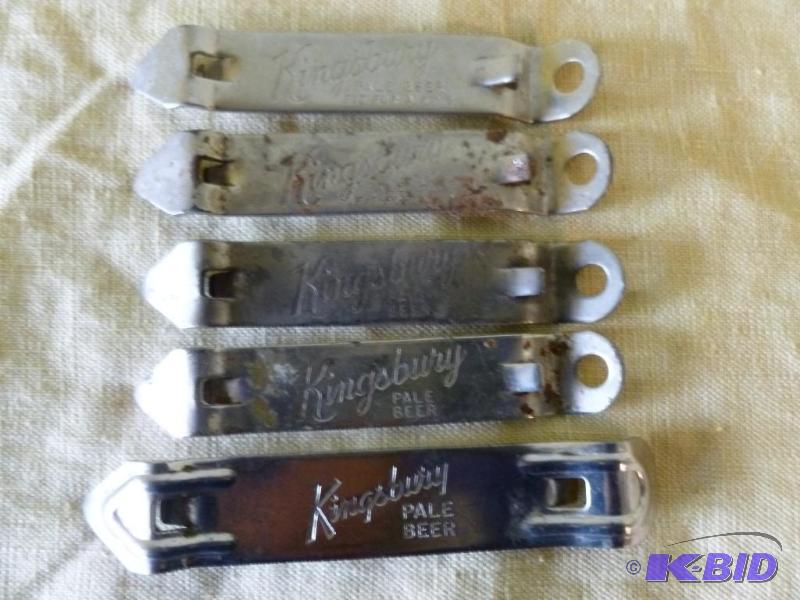 lot 59 image: Lot of five vintage Kingsbury&nbspmetal beer...