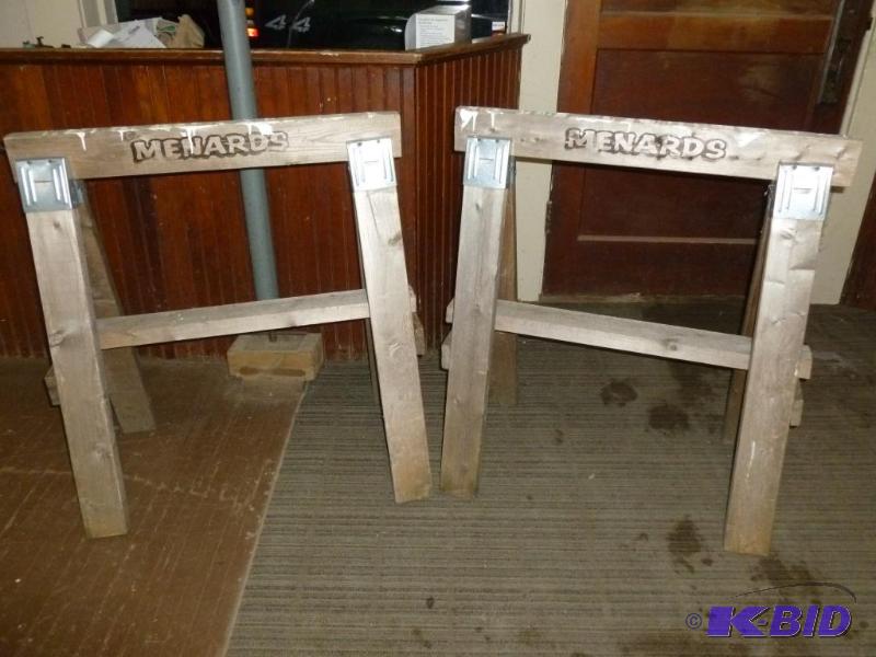 lot 6 image: A pair of Menards heavy duty wooden saw horse...