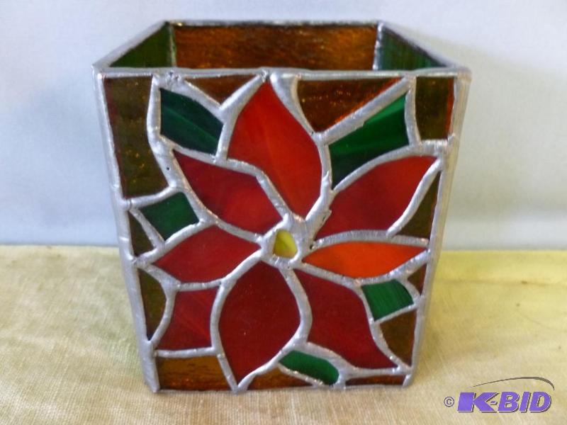 lot 64 image: Nice leaded stain glass candle holder....