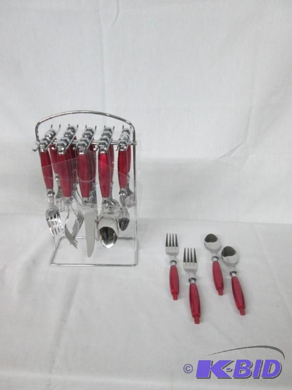 Barcelona Pearl Red 20-pc. Flatware Set w Rack