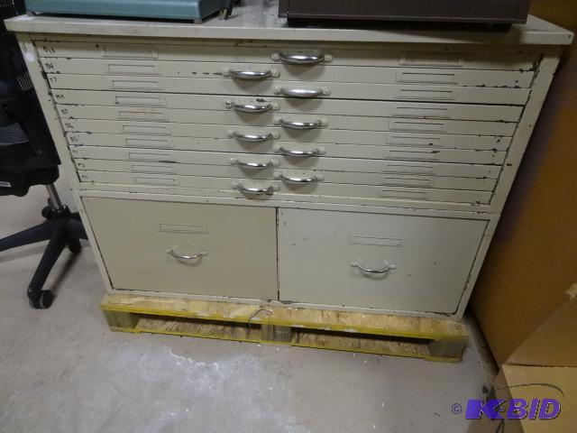 lot 16 image: Metal 10 Drawer flat File Cabinet with 2 Fire...