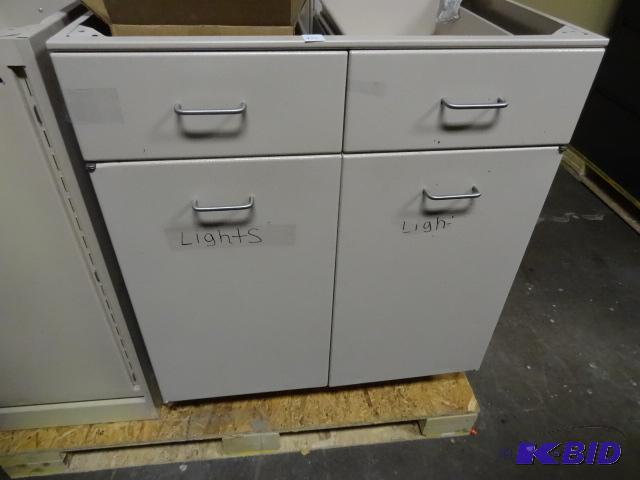 lot 253 image: Metal Cabinet 2 Drawers and 2 Doors 33 X 25 X...