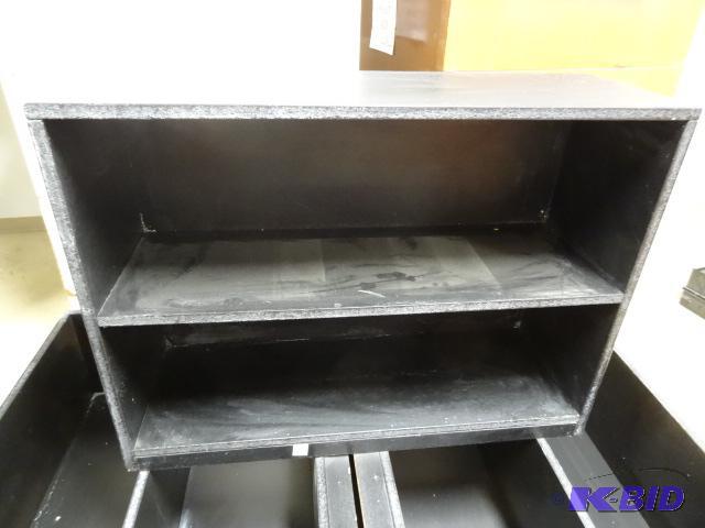 lot 29 image: Particle Board Book SHelf. Painted Black. Sol...