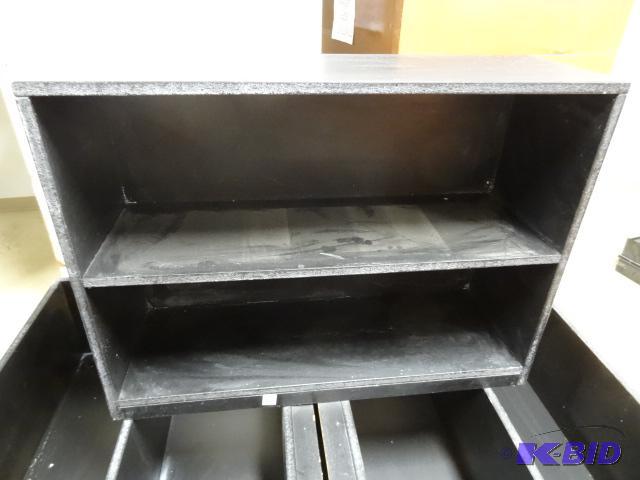 lot 31 image: Particle Board Book SHelf. Painted Black. Sol...