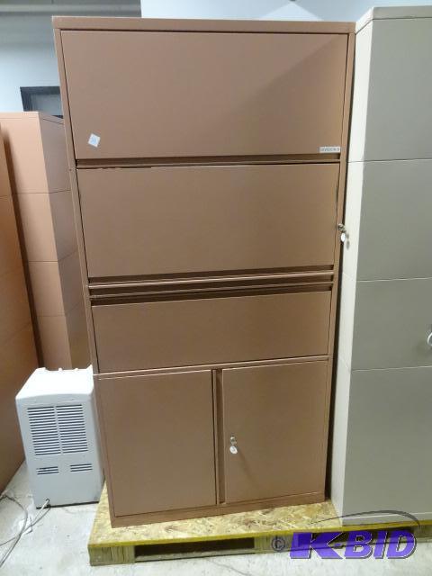 lot 35 image: Metal Office Cabinet 2 Doors on Bottom 2 Slid...