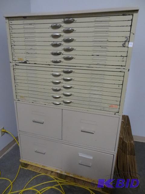 lot 69 image: 2 flat File Cabinets and 2 File Cabinet Secti...