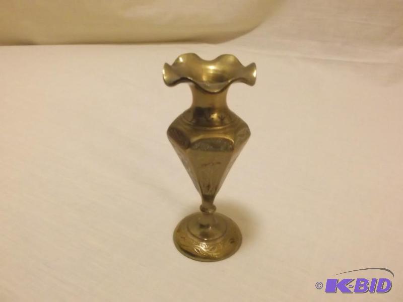 Beautiful etched painted solid brass vase 4 3...