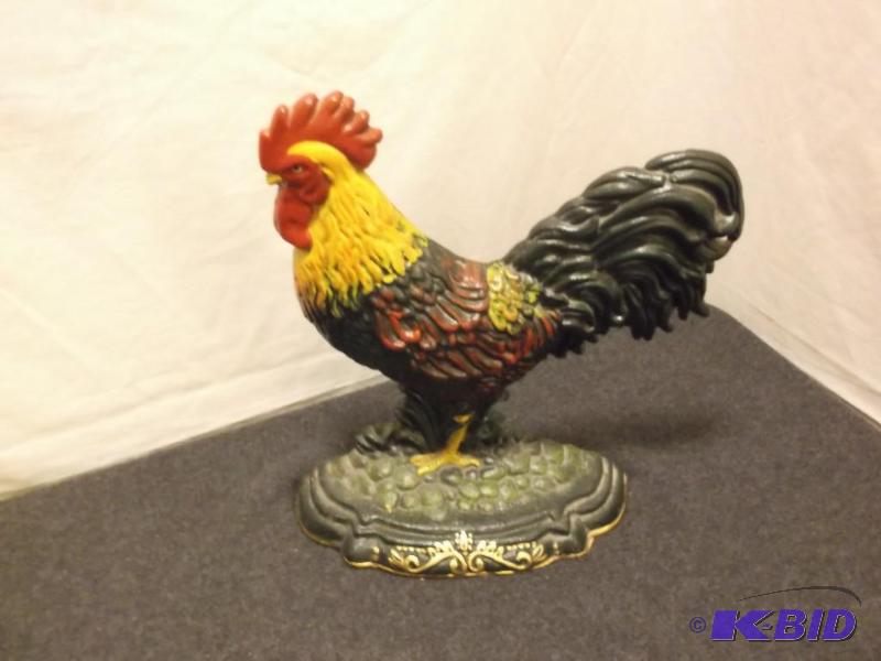 Large heavy cast iron rooster door stop 9 12...