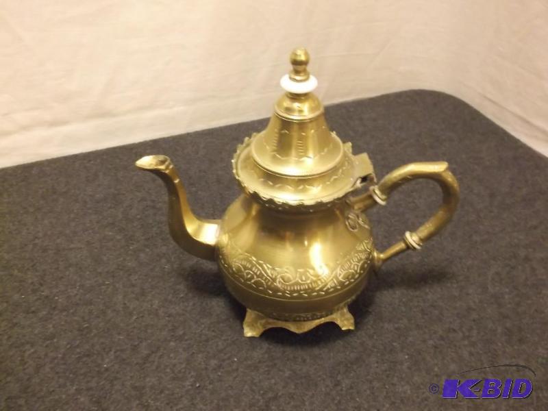 Beautiful etched solid brass tea pot 8&quot ...