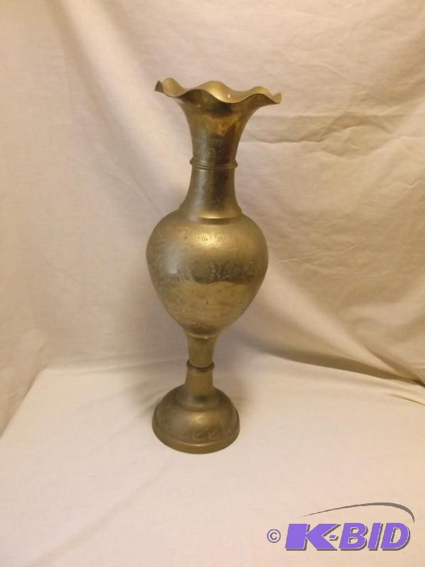 Beautiful large heavy etched solid brass vase...