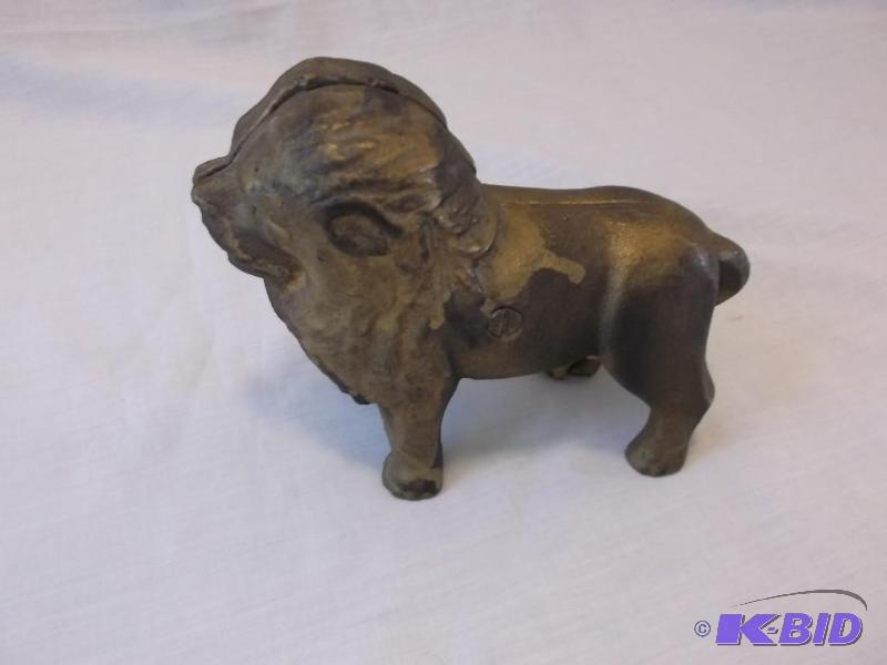 Vintage cast iron lion bank 6 12&quot L x 2...