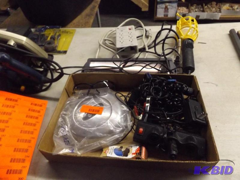 lot 271 image: Misc - hubcap, electrical wiring, SurgePro surge and noise suppressor, solar battery,