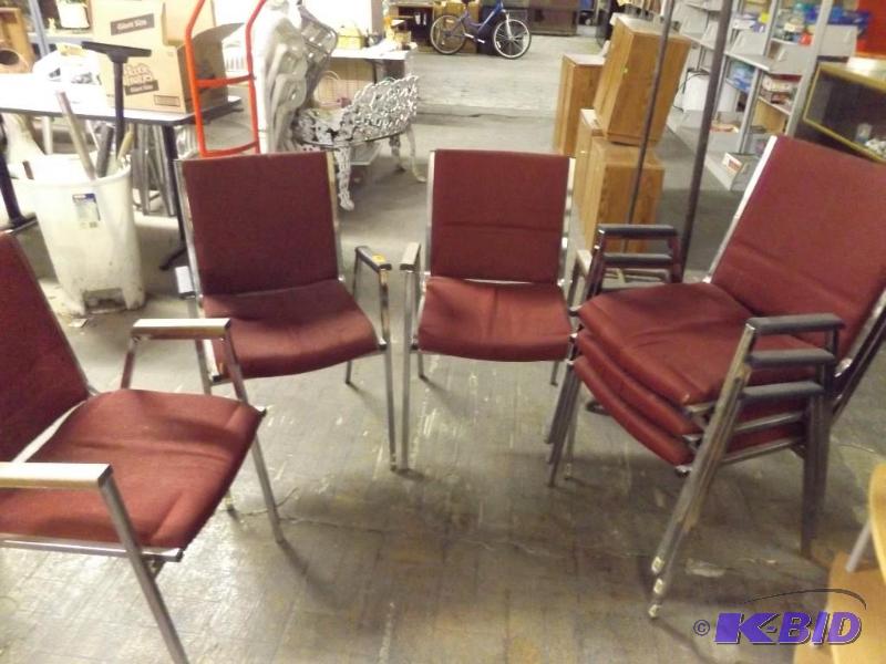 lot 318 image: Six Burgandy fabric Office Chairs