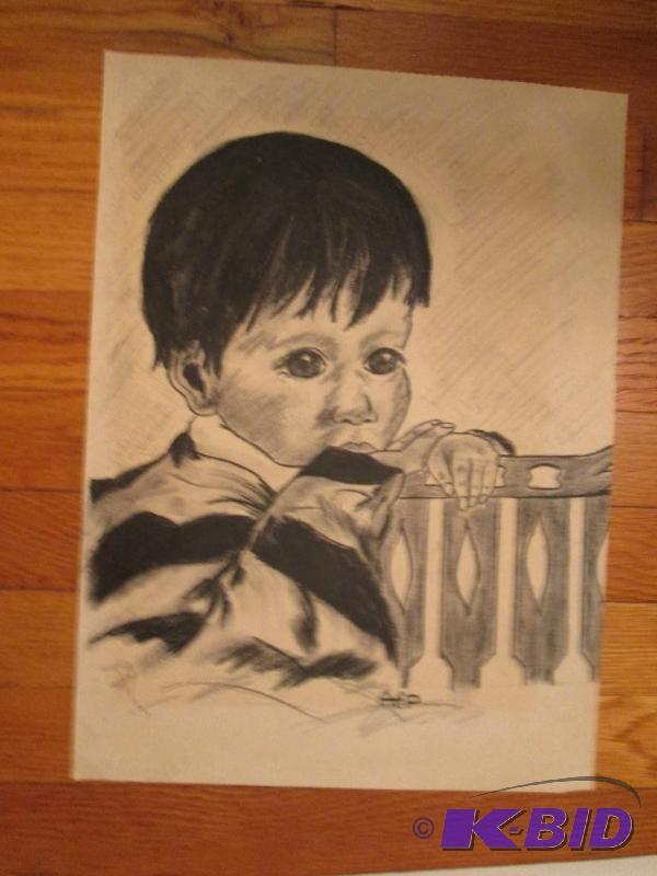 orginal baby in cribe sketch, 17in x 12 in...