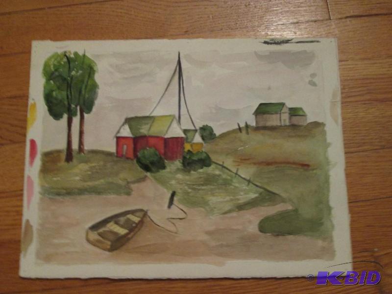 house and property sketch with boat in river ...