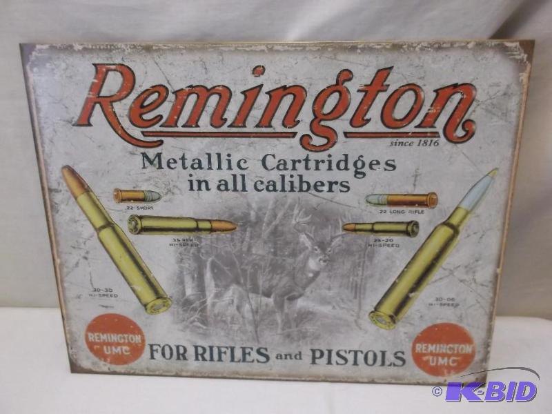 lot 34 image: Collectable Remington sign, measuring 16"...