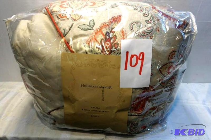 lot 109 image: High Gate Manor Palms Design Queen Size Bed I...