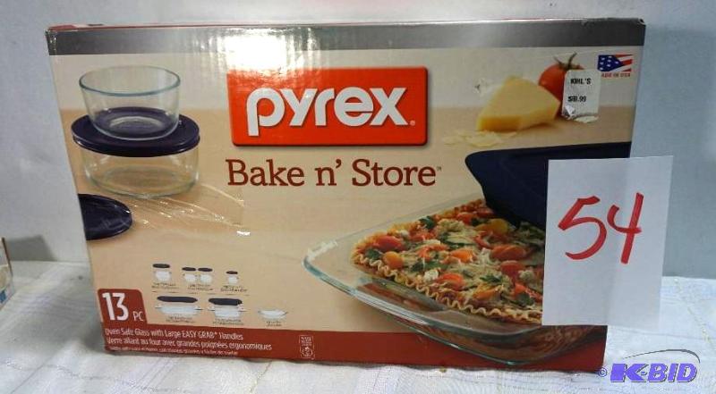 lot 54 image: Pyrex Bake N Store 13 PC Glass Bake Ware Set ...