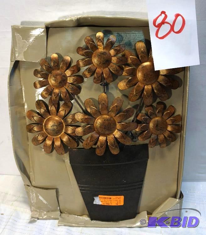 lot 80 image: Fetco Home Decor Flower Pot Floral Metal Wall...