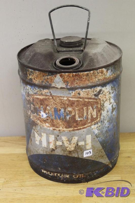 lot 103 image: Champlin&nbspVintage 5 Gallon Can, empty, or...