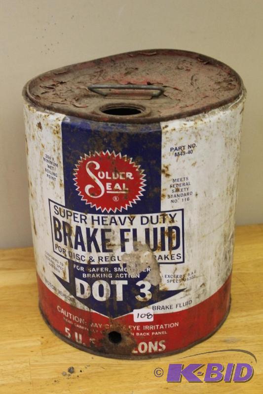 lot 108 image: Solder Seal Brake Fluid&nbspVintage 5 Gallon...