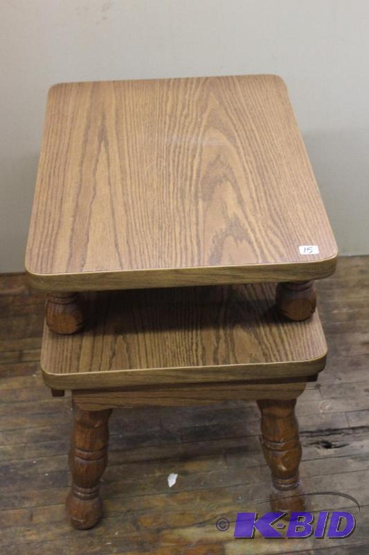 lot 15 image: Two Tier Wooden End Table, Very Sturdy and He...