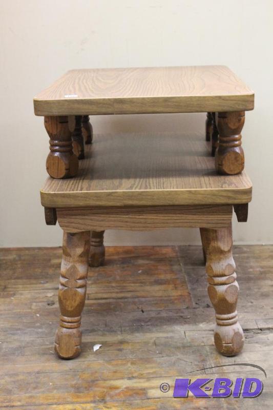 lot 16 image: Two Tier Wooden End Table, Very Sturdy and He...