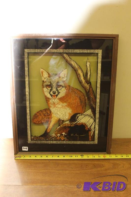 lot 204 image: Vintage Fox Painted Glass Framed Picture...