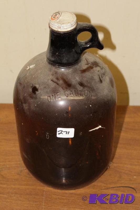 lot 271 image: Brown Glass A&ampW Root Beer Jug   ...
