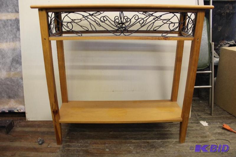 lot 5 image: Wood Side Table with Metal Accents, Excellent...