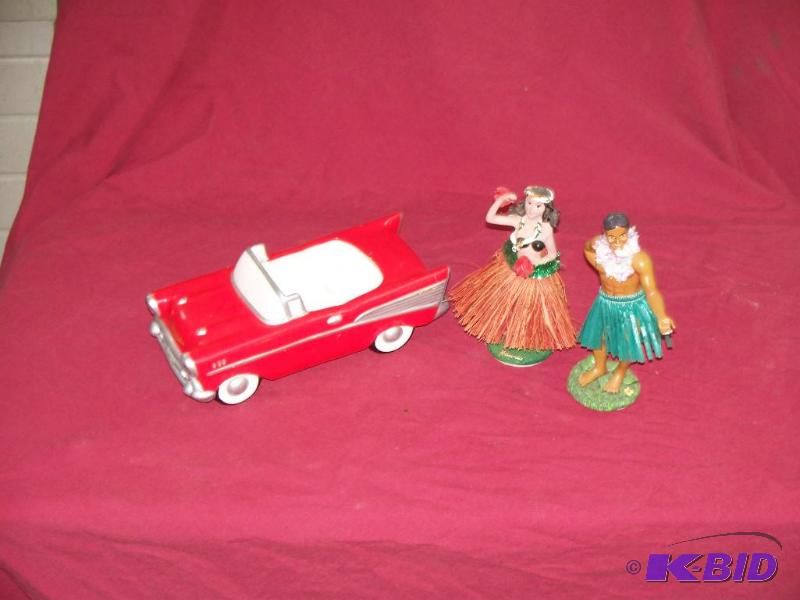 Porcelain 57 chevy and 2 figurines&nbsp...