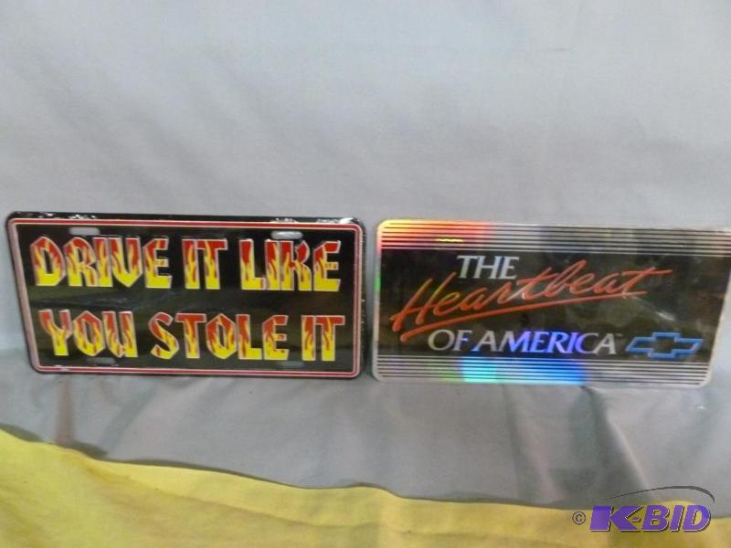 lot 117 image: Lot Of Two Collectible Embossed Metal License...