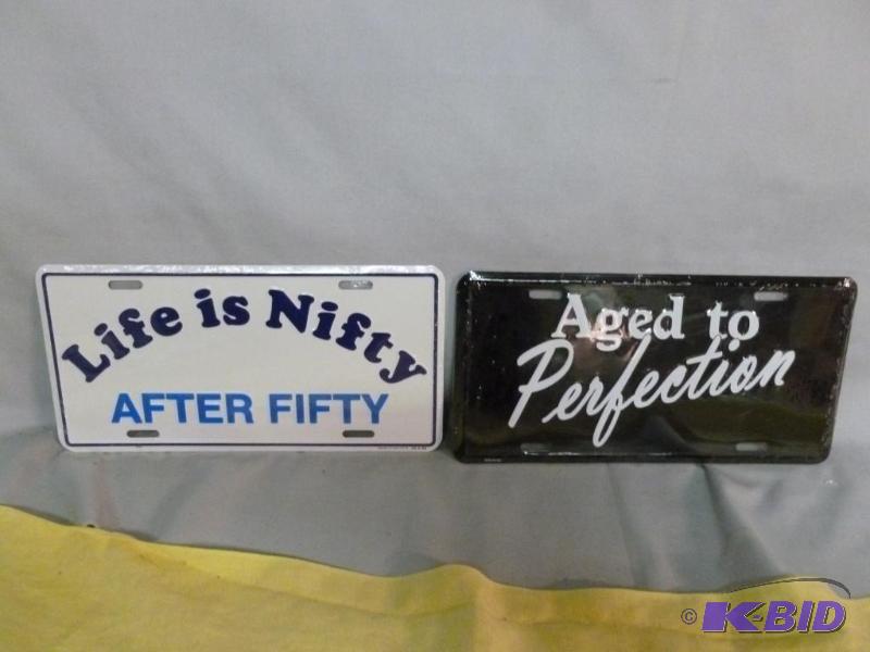 lot 119 image: Lot Of Two Collectible Embossed Metal License...