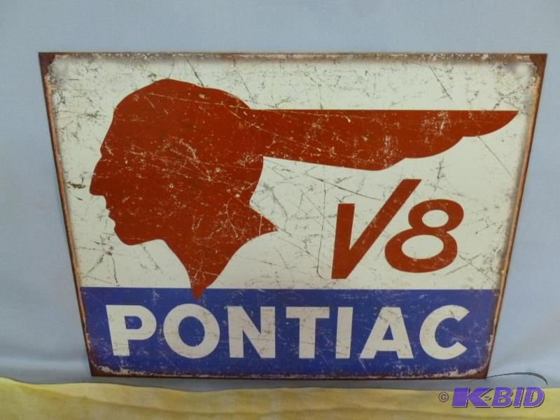 lot 12 image: Collectible Pontiac V8&nbspMetal Sign That M...