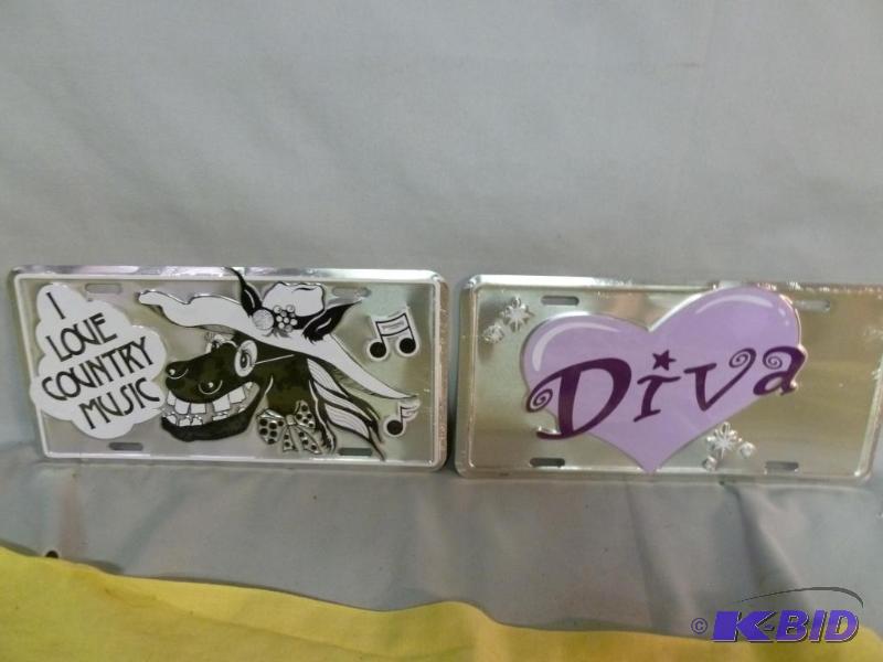lot 122 image: Lot Of Two Collectible Embossed Metal License...