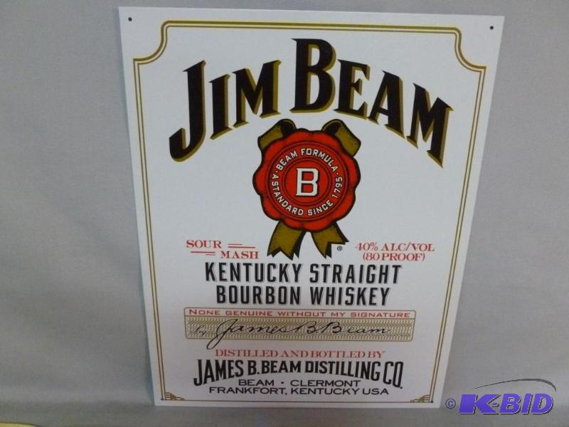 lot 41 image: Collectible Jim Beam&nbspMetal Sign That Mea...