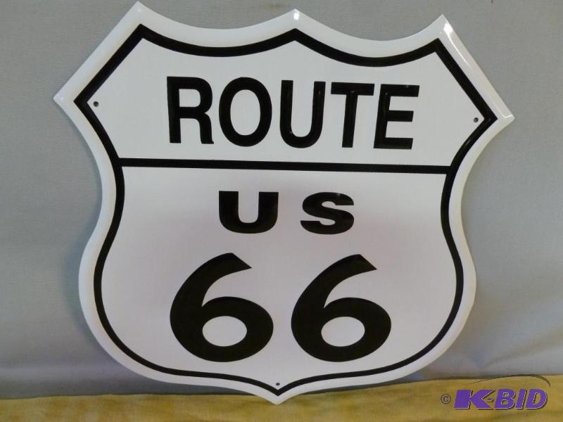 lot 5 image: Collectible Route US 66 Embossed Metal Sign t...