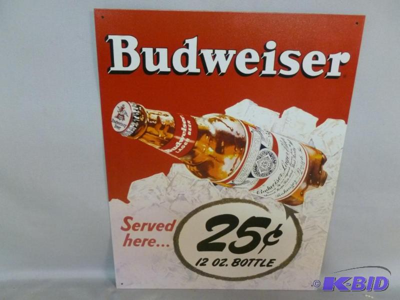lot 61 image: Collectible Budweiser Served Here Metal Sign ...