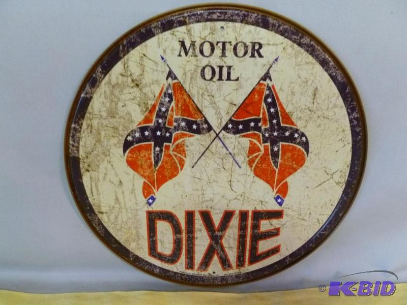 lot 7 image: Collectible Dixie Motor Oil Metal Sign That M...